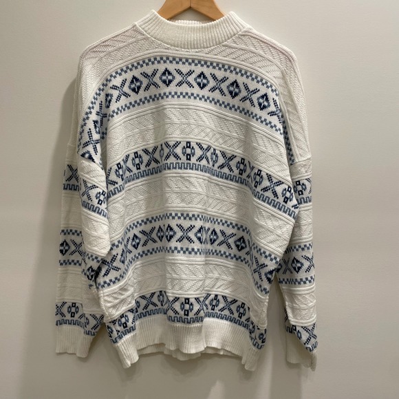 American Pride Sweaters - Vintage American Pride Fair Isle Sweater Womens Blue White Mock Neck Made in USA